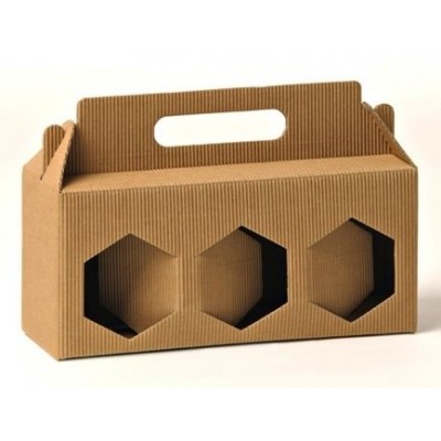 SCATOLE PORTAVASETTI fori esagonali 3 posti 250 gr. cartoncino ondulato avana mm.210x70x93 - Pz.20