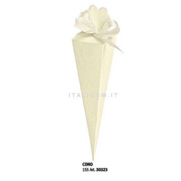 Scatola CONO PORTARISO in cartoncino decorato avorio mm.155 - Pz.10