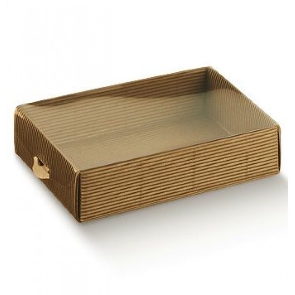 Scatole cartone con coperchio trasparente onda avana mm.200x150x80 - Pz.10