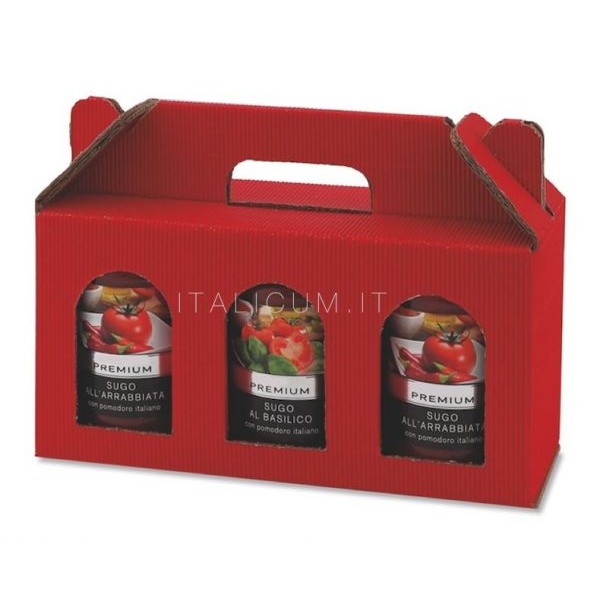 SCATOLE PORTAVASETTI forate 3 posti cartoncino ondulato ROSSO mm.250x80x120 - ULTIMI 25 PEZZI 
