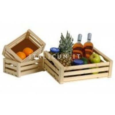 SET 3 Cassette in legno naturale 2 piccole cm.23,5x15,5 h.9 grande cm.37,00x36,5 h.11
