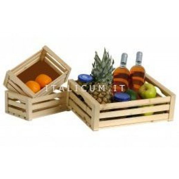 SET 3 Cassette in legno naturale 2 piccole cm.23,5x15,5 h.9 grande cm.37,00x36,5 h.11
