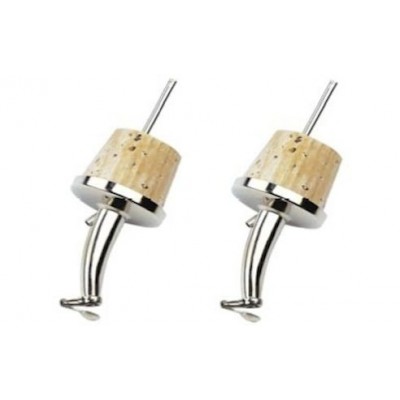 SET 2 TAPPI DOSATORI OLIO IN OTTONE ARGENTATO E SUGHERO - BECCUCCIO CONICO E COPERCHIO - Pz.200 (Tot. 400 Tappi)