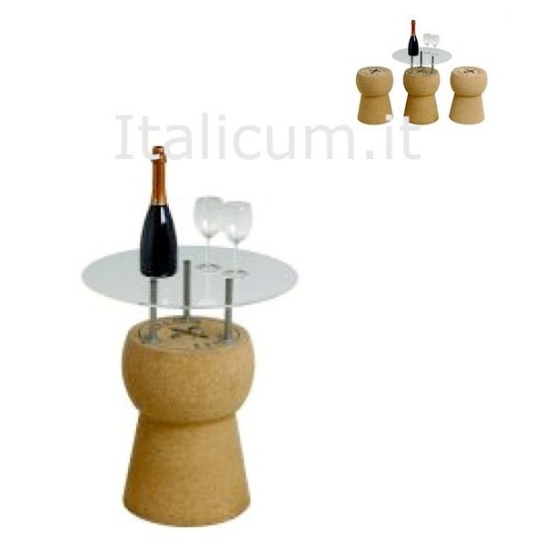 Tavolo TAPPONE in sughero massiccio cm.55x62 con ripiano acrilico trasparente  - SPEDIZIONE GRATUITA