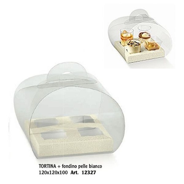 Scatole trasparenti per pasticceria TORTINA mm.120x120x100 con fondo 4 posti bianco - Pz.100 Sc.10%