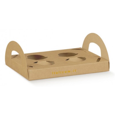 Box asporto 4 bicchierini da caffè espresso o americano con manici laterali mm.220x175x25 - Pz.50