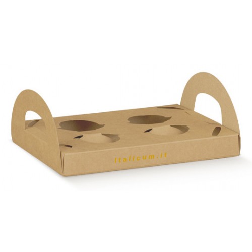 Box asporto 4 bicchierini da caffè espresso o americano con manici laterali mm.220x175x25 - Pz.50
