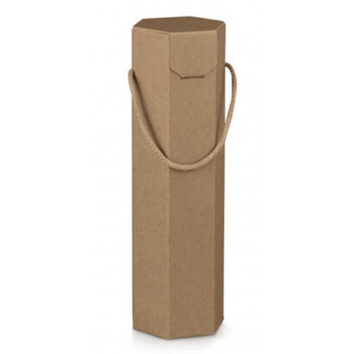 Scatola portabottiglia 1 posto esagono con manico cordino mm.95x95x355 - Pz.10