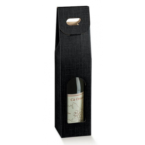 Scatola portabottiglia 1 posto seta nero con manico mm.90x90x385 - Pz.10