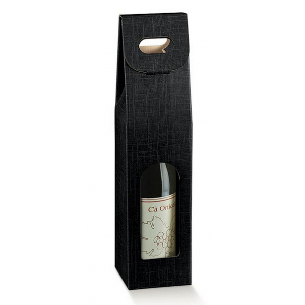 Scatola portabottiglia 1 posto seta nero con manico mm.90x90x385 - Pz.10