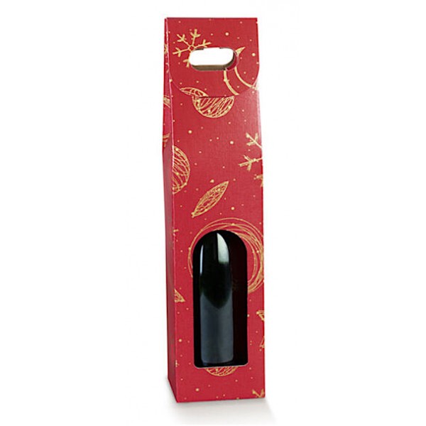 Scatola portabottiglia 1 posto rosso con manico mm.90x90x385 - Pz.10