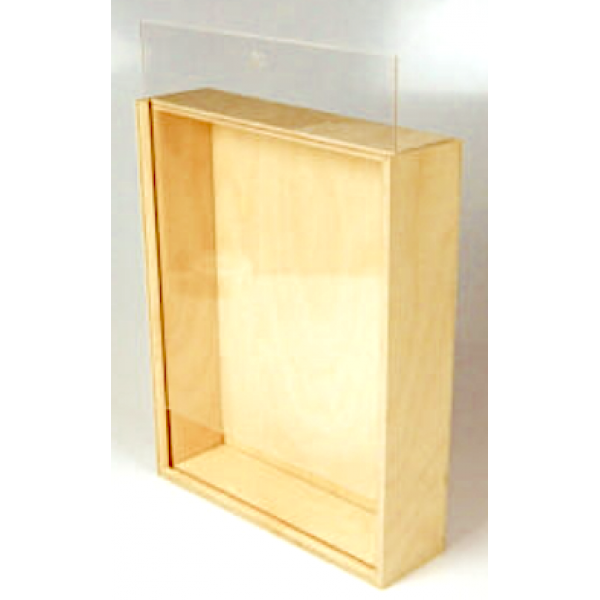 Scatola legno con coperchio plex trasparente scorrevole cm.27 x 21,5 x 5,1