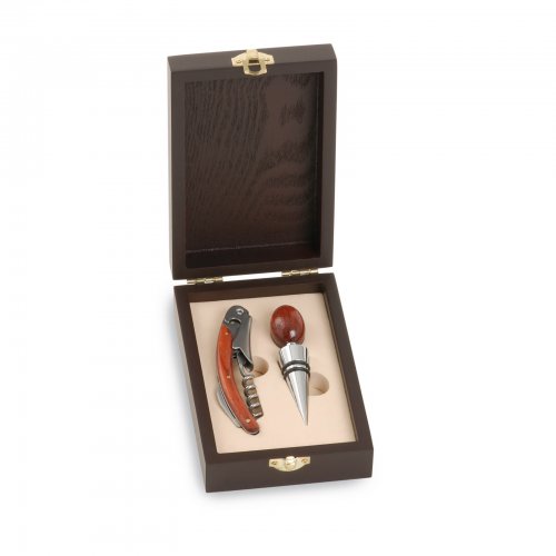 Set vino 2 accessori in cassetta legno 