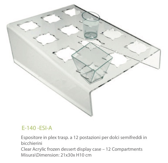 Aussteller in transparentem Plexiglas mit 12 Positionen für Kuchen in kleinen Gläsern - cm. 21 x 30