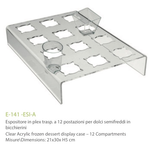 Exhibitor in transparent plexiglass with 12 positions for cakes in small glasses - cm. 21x30x H5