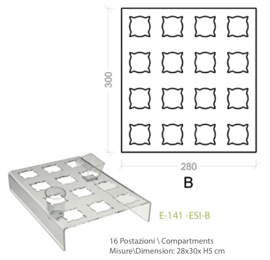 Aussteller in transparentem Plexiglas mit 16 Positionen für Kuchen in kleinen Gläsern - cm. 28 x 30