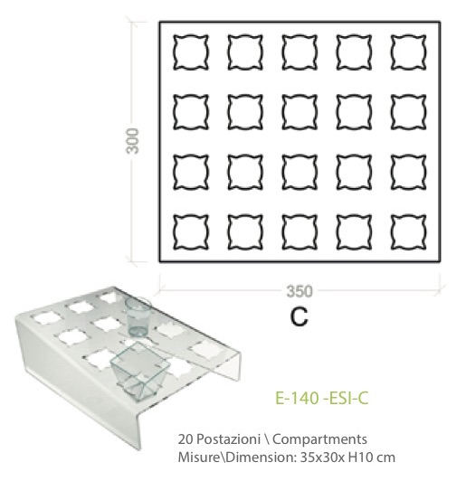 Aussteller in transparentem Plexiglas mit 20 Positionen für Kuchen in kleinen Gläsern - cm. 35 x 30