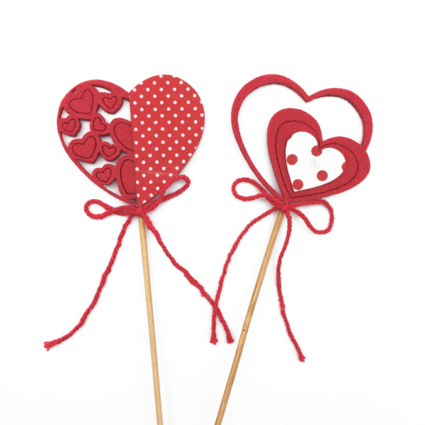Pick cuori in panno pois e buchi cm.7 alto cm.45 - 24 Pz.