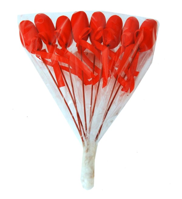 Pick cuore rosso cm.3,7 alto cm.35 con nastro - Pezzi 8