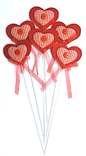 Pick cuore rosso Feltro cm.6 alto cm.24 con bottoncino - Pezzi 6