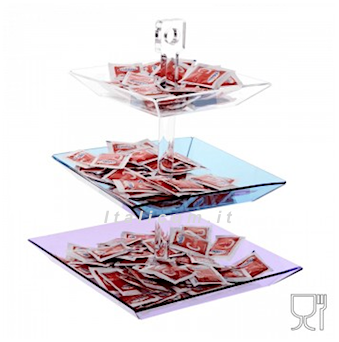 Porta caramelle e bustine zucchero bar plexiglass trasparente 3 piatti cm.18x18 -22x22 -26x26