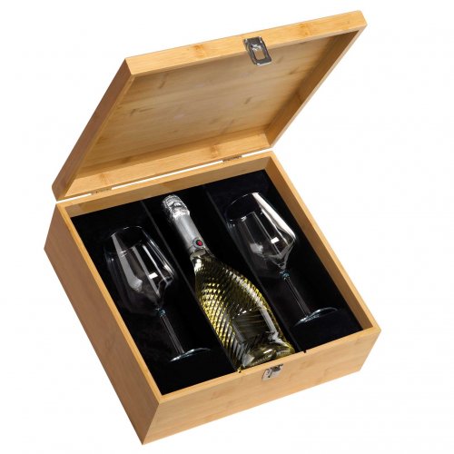 Bambusholzkiste 1 Flasche mit 2 Glasbechern