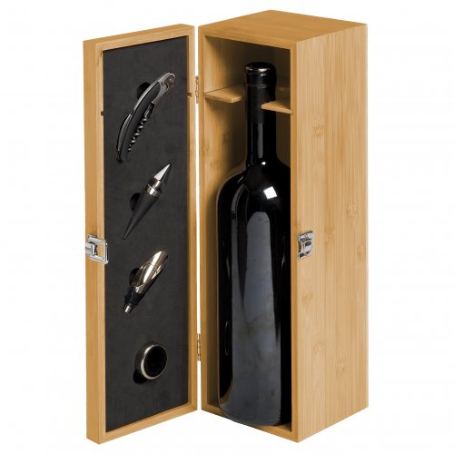 Holzkiste mit 4 Zubehörteilen für 1,5 Liter Bordelaise Magnum