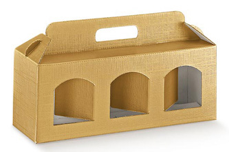Glasboxen 3 Fenster 300 gr. gold Karton 250x80x90 mm 10 Stk.