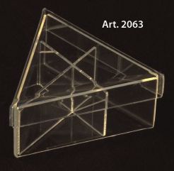 PLEXIGLAS BOX triangular with lid and dividers - 6 Pcs. - 100 mm. height 50 mm