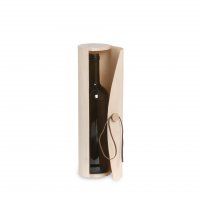 Zylindrische Holzgeschenkbox mit Lederband für 0,375 Lt. flasche, cm.25 x 6,50