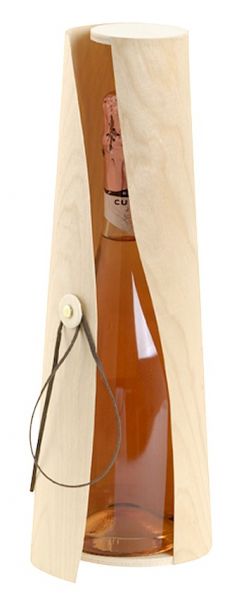 Konische Holzblatt Flaschenhalter mit Lederband für Champagnotta cm.35 x 10,50