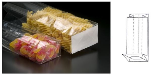 Transparent Lebensmittelecht Tüten mit blockboden mm.80+50x240