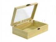 Balsa wooden box with transparent cover and metal clasp cm.29,5x18,5 h.8,5