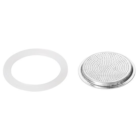 Ersatzteile für 6 tassen italienische Espressokanne in blisterpaket 1 Filter + 2 Silikondichtungen