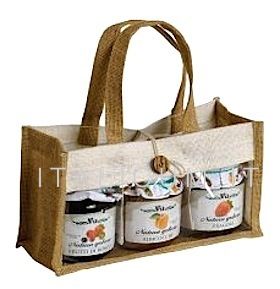 PORTAVASETTI JUTA 3 VASETTI 250 gr. con Laccio di chiusura e manici mm.230x75x130 - Pz.24 Sconto 10%