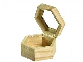 Balsa wooden HEXAGONAL box with transparent cover and magnetic closure cm.9,4x7,9 h.4,2