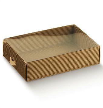 Geschenkboxen mit durchsichtigem Deckel aus Havanna Wellpappe karton mm.200x150x80 - 10 Stck.