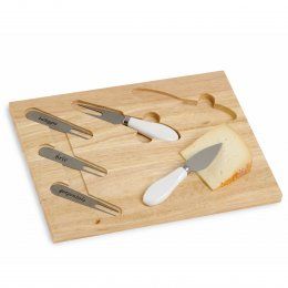 TAGLIERE LEGNO SQUADRATO PER FORMAGGI CON 5 POSATE