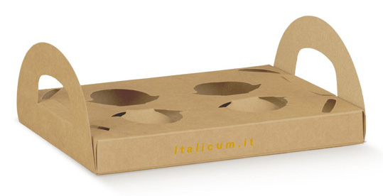 Take-away-Box für 4 Espresso oder amerikanische Kaffeetassen mit Seitengriffen 220x175x25 mm - 50
